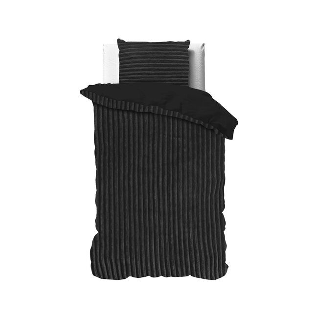 Teddy Dekbedovertrek Rib Fleece  - Zwart - onderkant microvezel