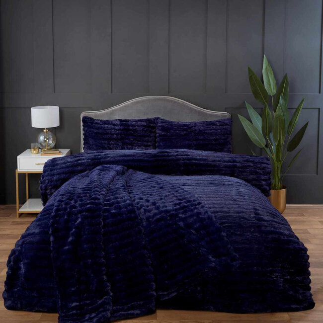 Rabbit Faux Fur dekbedovertrek - Navy blauw