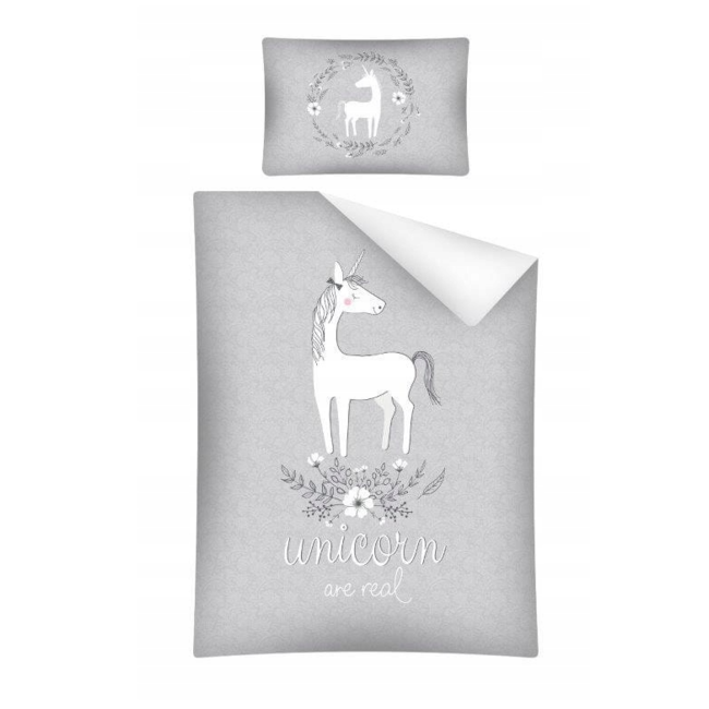 Ledikant dekbedovertrek Unicorn - grijs - bamboe/katoen - 100x135 cm + 40x60 cm