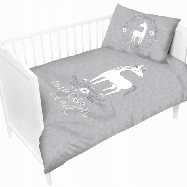 Ledikant dekbedovertrek Unicorn - grijs - bamboe/katoen - 100x135 cm + 40x60 cm