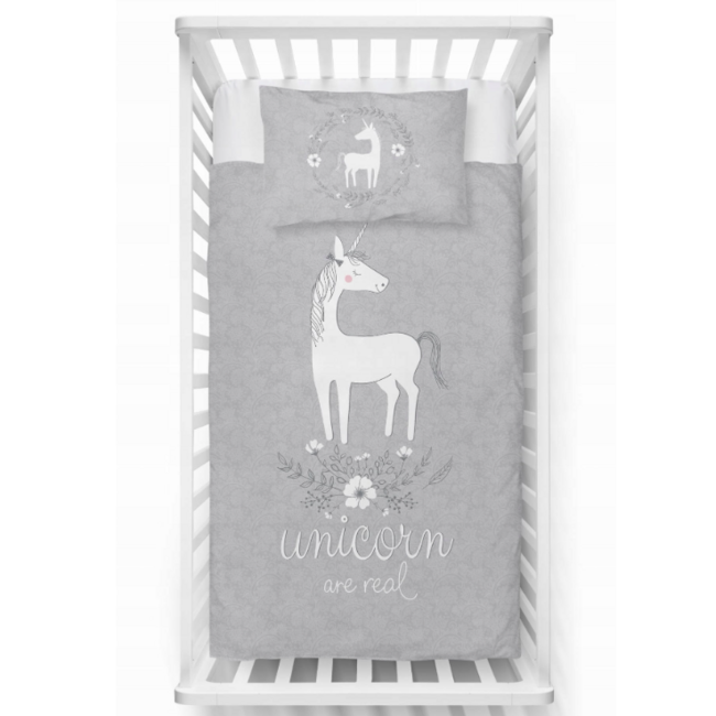Ledikant dekbedovertrek Unicorn - grijs - bamboe/katoen - 100x135 cm + 40x60 cm