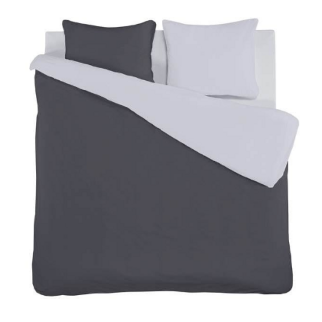 Katoen dekbedovertrek double face - zwart - grijs