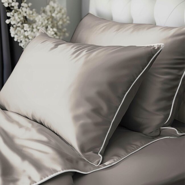 Katoen satijn dekbedovertrek uni - beige  - 140x200 + 70x80 cm