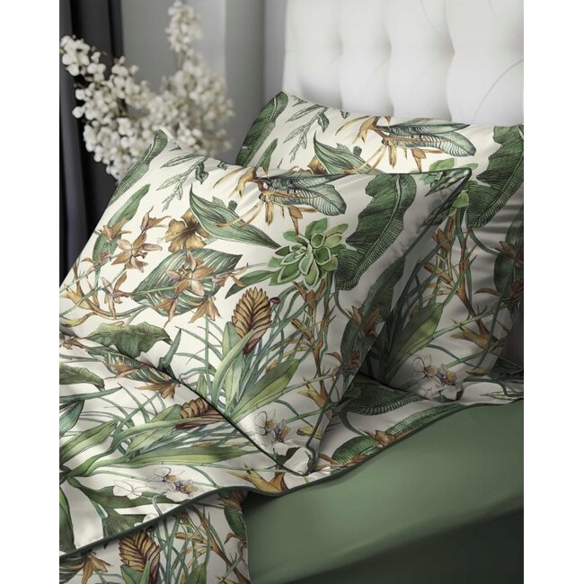 Katoen dekbedovertrek crème met Planten - 220x200 + 2st. 70x80 cm