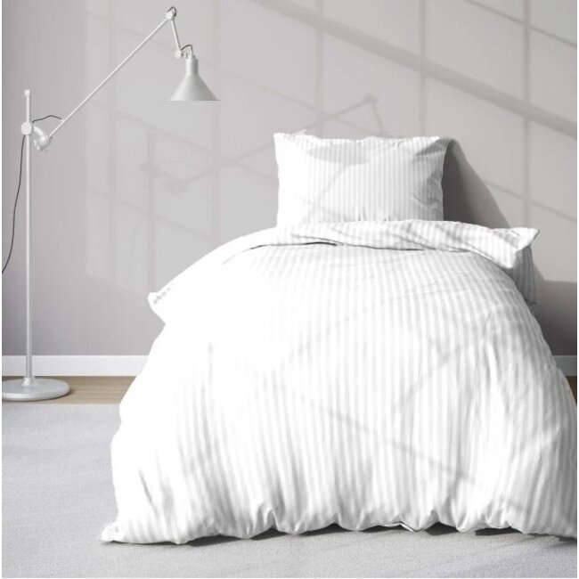 Katoen dekbedovertrek Hotelstreep - wit - 140x200 + 70x80 cm