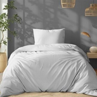 Pure Katoen dekbedovertrek Hotelstreep - wit - eenpersoons