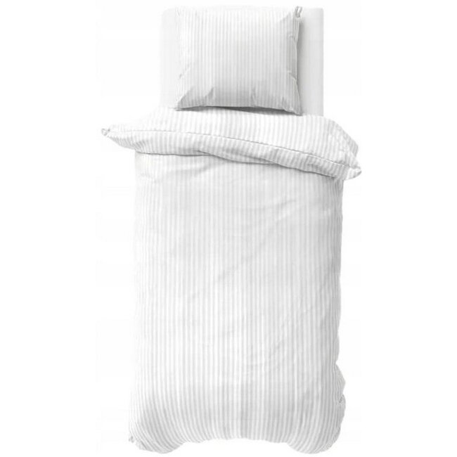 Katoen dekbedovertrek Hotelstreep - wit - 140x200 + 70x80 cm