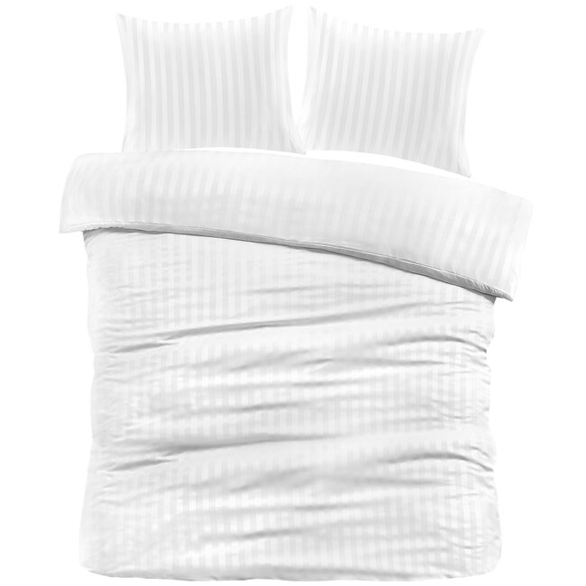 Hotelstreep dekbedovertrek wit - Microvezel