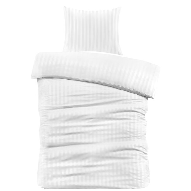 Hotelstreep dekbedovertrek wit - Microvezel
