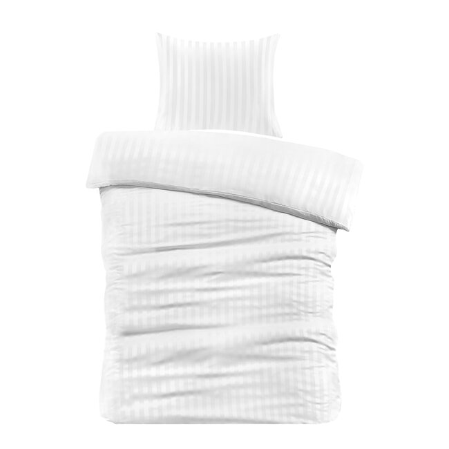 Hotelstreep dekbedovertrek wit - Microvezel