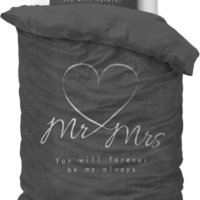 Microvezel dekbedovertrek Mr & Mrs Heart - Antraciet