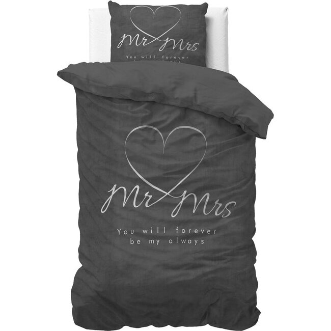 Microvezel dekbedovertrek Mr & Mrs Heart - Antraciet