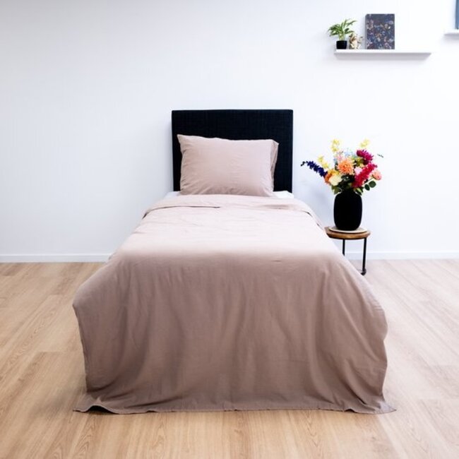 Katoen dekbedovertrek Stone washed - mink - 1-persoons (140x220 + 60x70cm)