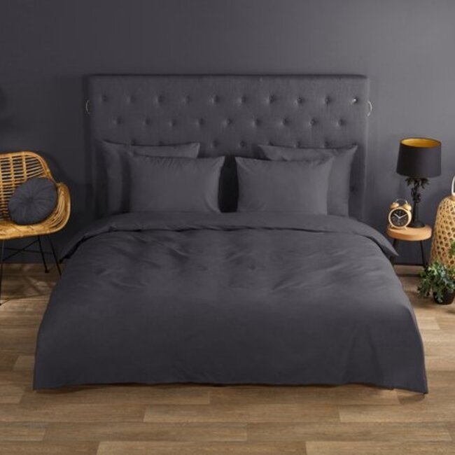 Katoen dekbedovertrek uni antraciet - katoen