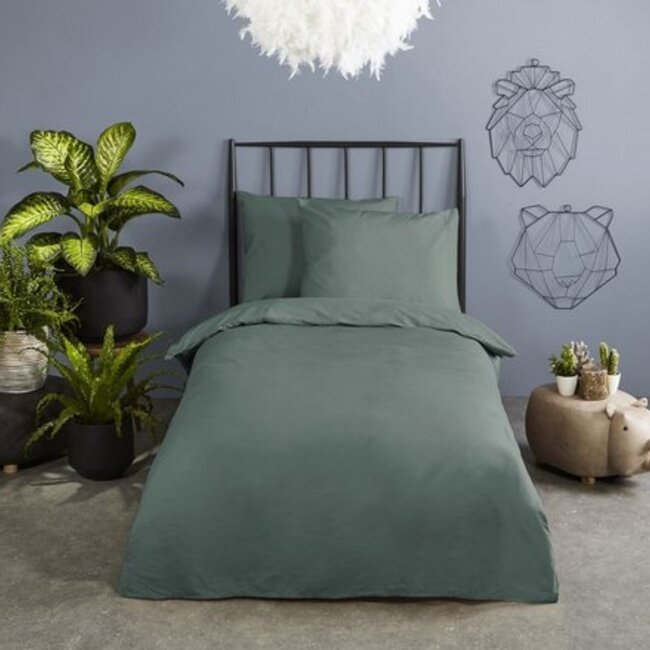 Katoen dekbedovertrek uni - olijfgroen