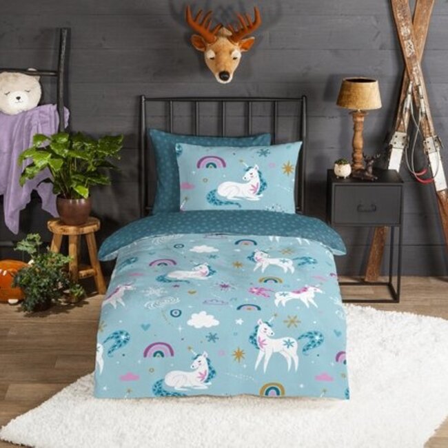 Flanel kinderdekbedovertrek  snowycorn -140x220 + 60x70 cm