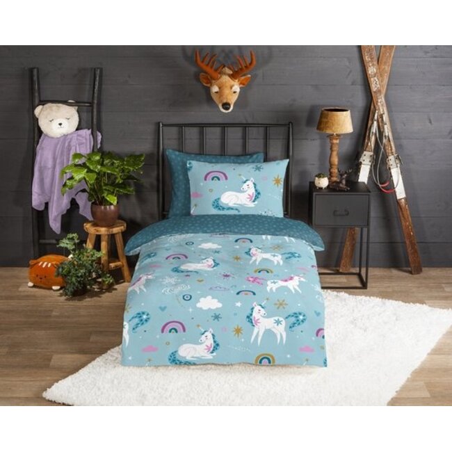 Flanel kinderdekbedovertrek  snowycorn -140x220 + 60x70 cm