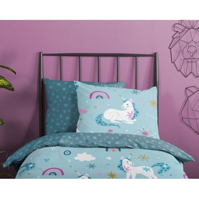 Flanel kinderdekbedovertrek  snowycorn -140x220 + 60x70 cm