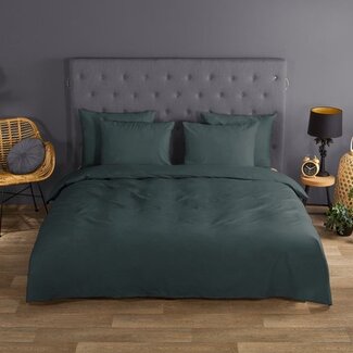 Good Morning Katoen dekbedovertrek uni donker groen