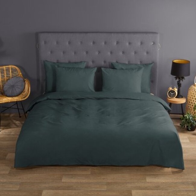 Katoen dekbedovertrek uni donker groen