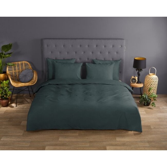 Katoen dekbedovertrek uni donker groen