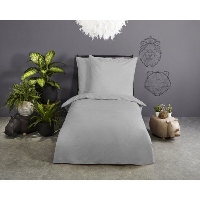 Peuter dekbedovertrek uni grijs - katoen - 120x150 + 60x70 cm