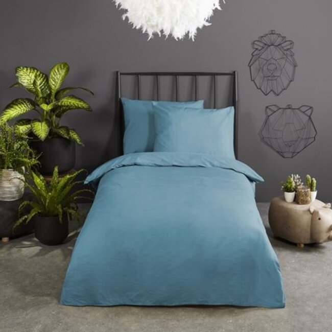 Ledikant dekbedovertrek uni blauw - katoen - 100x135 + 40x60 cm