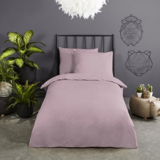 Ledikant dekbedovertrek uni roze - katoen - 100x135 + 40x60 cm