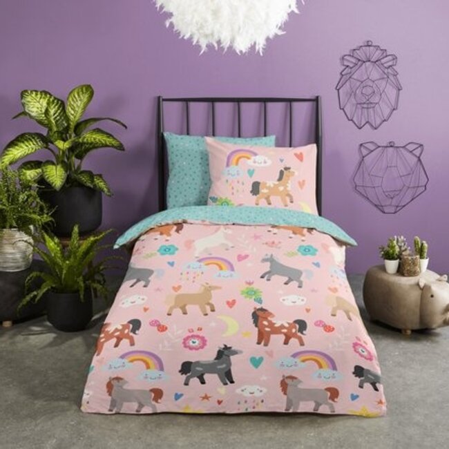 Katoen kinderdekbedovertrek Horses - 140x220 + 60x70 cm