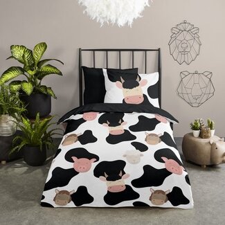 Good Morning Katoen kinderdekbedovertrek Cow & friends - eenpersoons