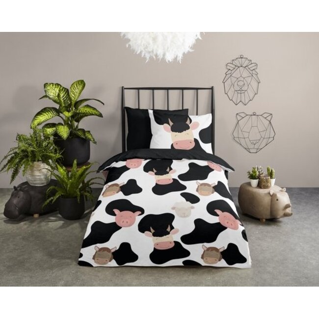 Katoen kinderdekbedovertrek Cow & friends - 140x220 + 60x70 cm