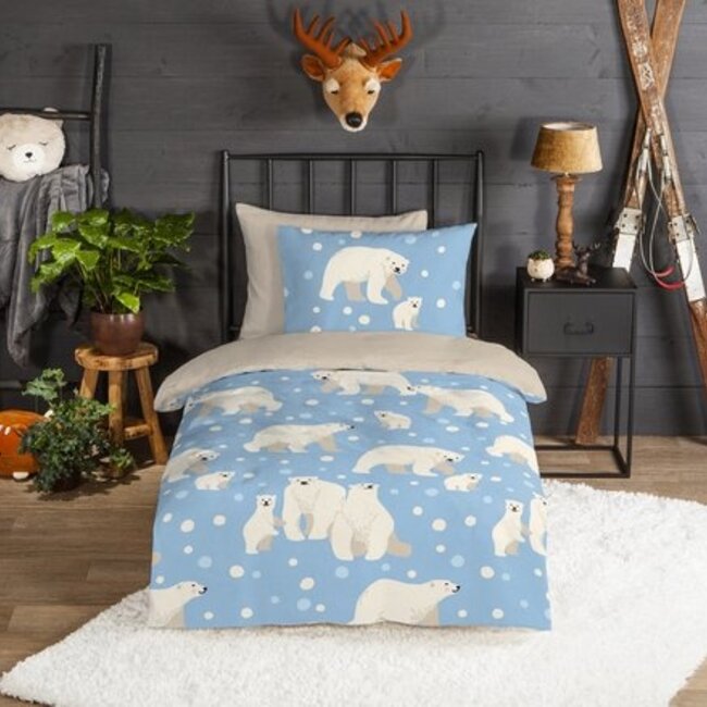 Flanel kinderdekbedovertrek Ijsberen - 140x220 + 60x70 cm