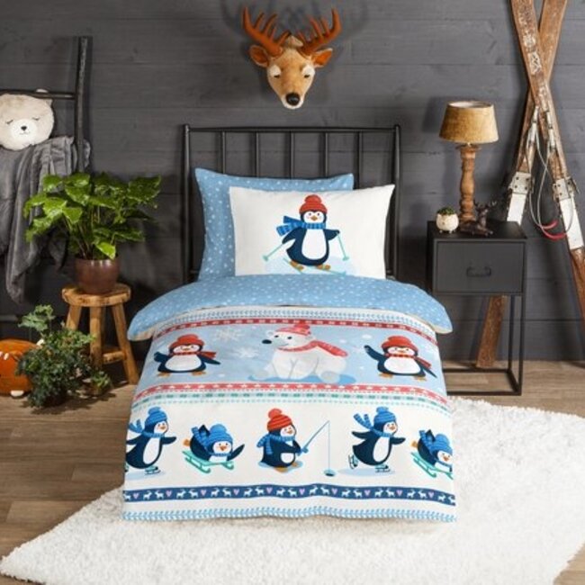 Flanel kinderdekbedovertrek Penguins - 140x220 + 60x70 cm