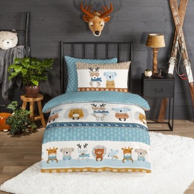 Flanel kinderdekbedovertrek woodland - 140x220 + 60x70 cm