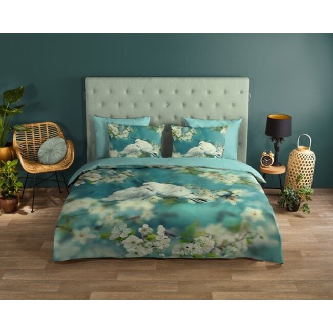 Katoen dekbedovertrek Bloesem tak met duiven