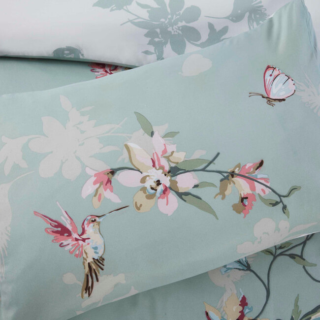 Microvezel dekbedovertrek Hummingbird met Bloemen & Kolibries - Groen