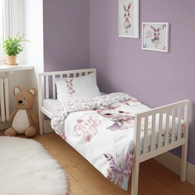 Ledikant dekbedovertrek Konijntje - Good night - 100x135 + 40x60 cm