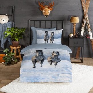 Good Morning Flanel kinderdekbedovertrek snow horses -  eenpersoons
