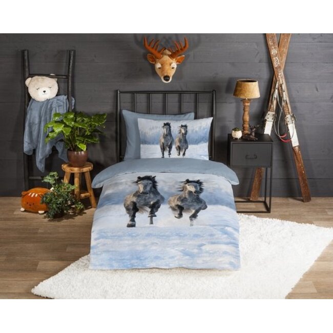 Flanel kinderdekbedovertrek snow horses - 140x220 + 60x70 cm