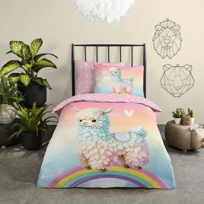 Katoen kinderdekbedovertrek Chico lama - 140x220 + 60x70 cm