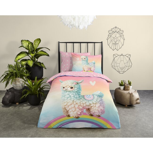 Katoen kinderdekbedovertrek Chico lama - 140x220 + 60x70 cm
