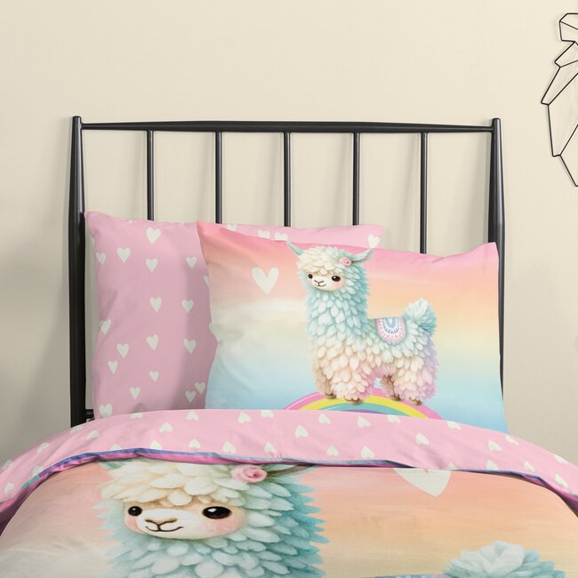 Katoen kinderdekbedovertrek Chico lama - 140x220 + 60x70 cm