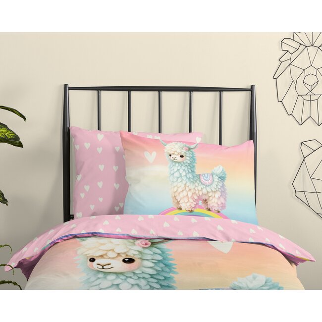 Katoen kinderdekbedovertrek Chico lama - 140x220 + 60x70 cm