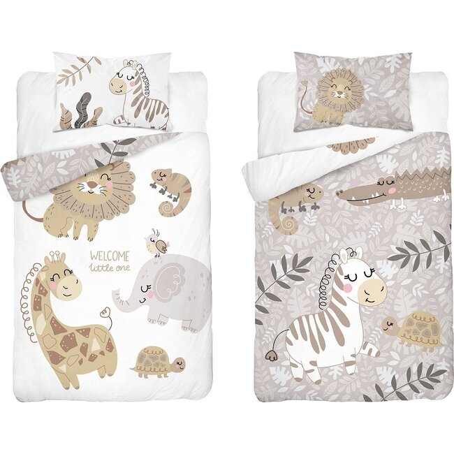 Ledikant dekbedovertrek Jungle Dieren - taupe - bamboe/katoen - 90x120 cm + 40x60 cm