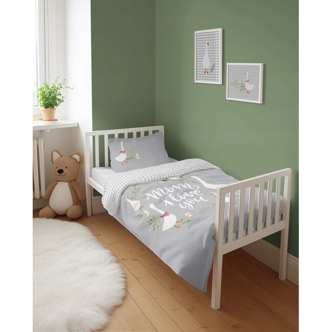 Ledikant dekbedovertrek Ganzen - Mom I love you - 100x135 cm + 40x60 cm