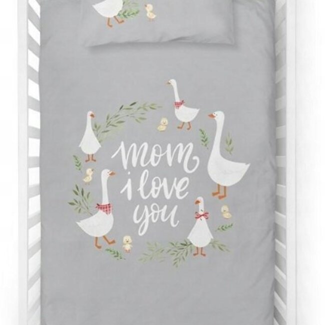 Ledikant dekbedovertrek Ganzen - Mom I love you - 100x135 cm + 40x60 cm