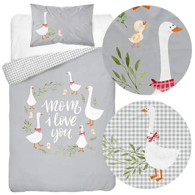 Ledikant dekbedovertrek Ganzen - Mom I love you - 100x135 cm + 40x60 cm