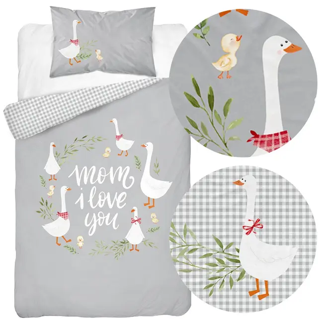 Ledikant dekbedovertrek Ganzen - Mom I love you - 100x135 cm + 40x60 cm