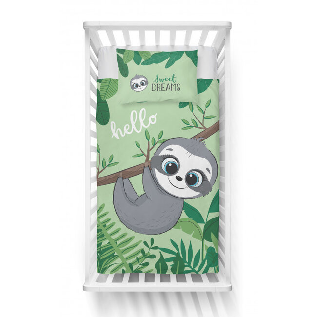 Ledikant dekbedovertrek Luiaard - groen - bamboe/katoen