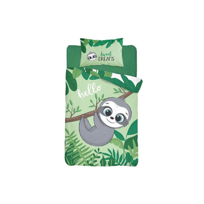 Ledikant dekbedovertrek Luiaard - groen - bamboe/katoen